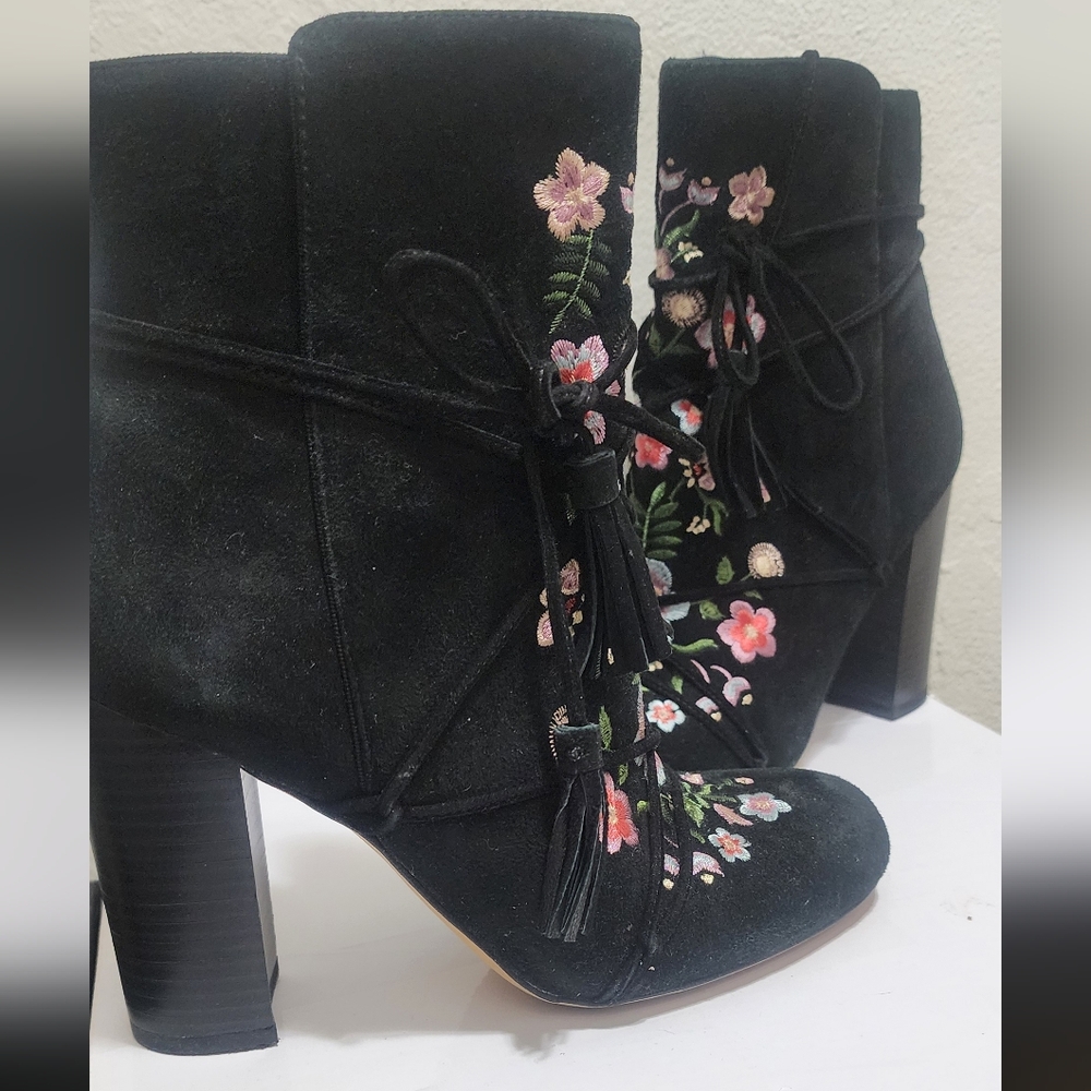 Sam Edelman Black Floral Heeled Boots - Picture 3 of 4